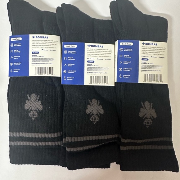 Bombas  Black Socks 3 pairs Size M/L/XL - Picture 2 of 3